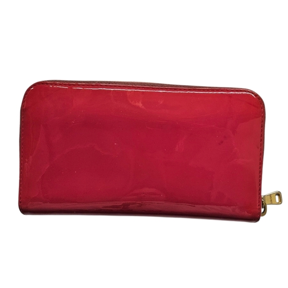 Miu Miu Patent Leather Continental Wallet with Bow Accent In Peony Pink And Gold - Picture 4 of 17